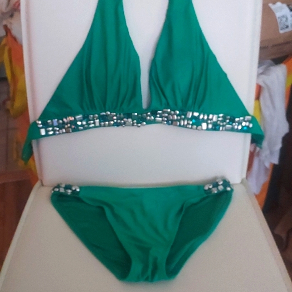Green jeweled bikini